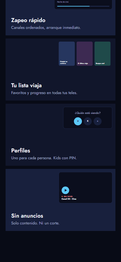 TvGo móvil, sección interior